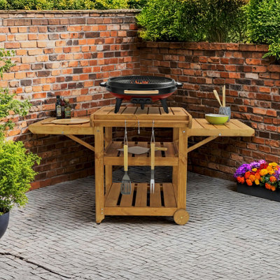 Garden BBQ Table Outdoor Cooking Wooden Foldable Table