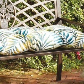 Garden Bench Cushion Luxury Buttoned Effect With Ties to Secure 100% Cotton (Fern Green)