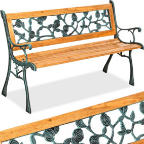 Garden bench Marina, 2-seater in wood and cast iron (124x52x74cm) - brown
