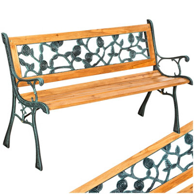 Garden Bench Marina - 2-seater, wood and cast iron, 124 x 52 x 74 cm - brown at B&Q