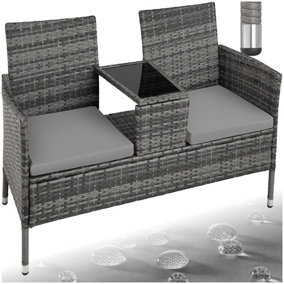 Garden Bench Narbonne - 2-seater with table, weather-resistant polyrattan - grey/light grey - 1