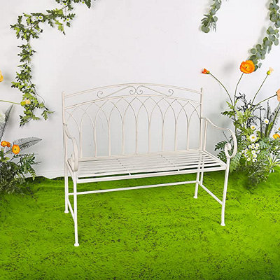 Garden Bench Seat Patio Furniture - Foldable Design - Shabby Chic Handmade - Antique White (Varesa)