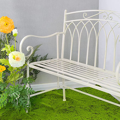 Garden Bench Seat Patio Furniture - Foldable Design - Shabby Chic Handmade - Antique White (Varesa) - 5