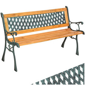 Garden bench Tamara, 2-seater in wood and cast iron (128x51x73cm) - brown