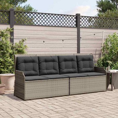 Garden Bench with Cushion Grey Poly rattan