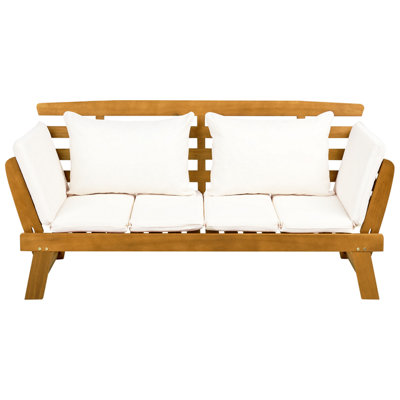 Garden Bench with Cushion PORTICI 210 cm Eucalyptus Wood Light Brown/ White