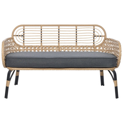 Garden Bench with Cushion PRATELLO 122 cm PE Rattan Natural