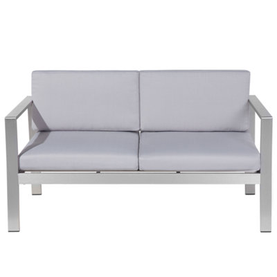 Garden Bench with Cushion SALERNO 142 cm Metal Light Grey