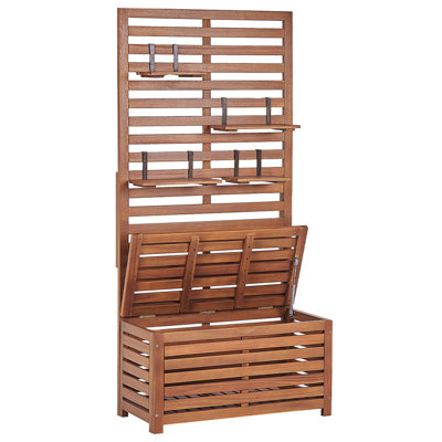 Garden Bench with Wall Panel MATINO 80 cm with Storage Wood Light Wood