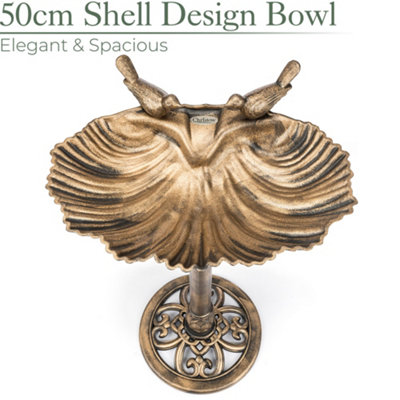 Garden Bird Bath Clam Shell Birdbath With Rustic Bronze Metal Effect H81cm Christow