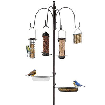 GARDEN BIRD FEEDING STATION WITH WATER BATH TABLE SEED TRAY HANGING FEEDERS