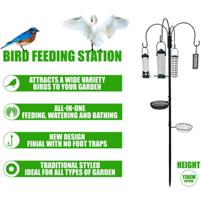 GARDEN BIRD FEEDING STATION WITH WATER BATH TABLE SEED TRAY HANGING FEEDERS