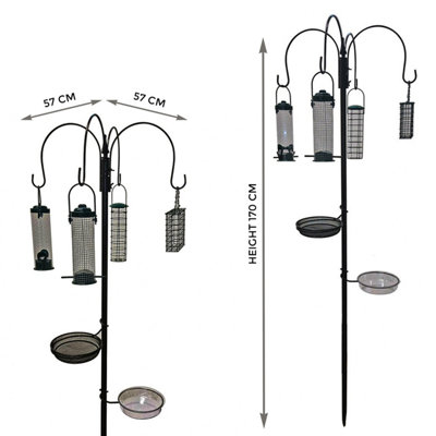GARDEN BIRD FEEDING STATION WITH WATER BATH TABLE SEED TRAY HANGING FEEDERS