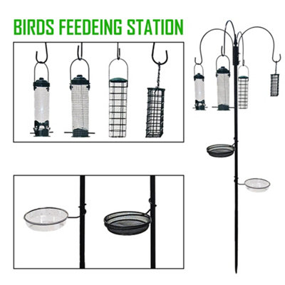 GARDEN BIRD FEEDING STATION WITH WATER BATH TABLE SEED TRAY HANGING FEEDERS