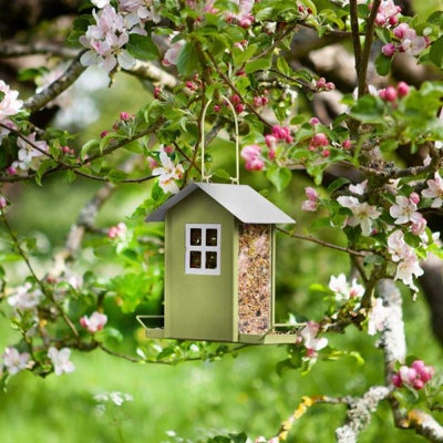 Garden Bird Seed Feeder Beach Hut - Green