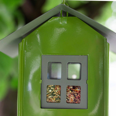 Garden Bird Seed Feeder Beach Hut - Green - 7