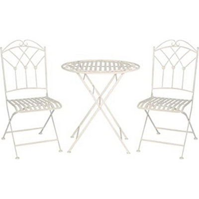 Garden Bistro Set 3 Piece Outdoor Metal Foldable Patio Balcony Furniture Shabby Chic - Caserta Antique White