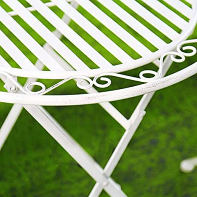Garden Bistro Set 3 Piece Outdoor Metal Foldable Patio Balcony Furniture Shabby Chic - Caserta Antique White