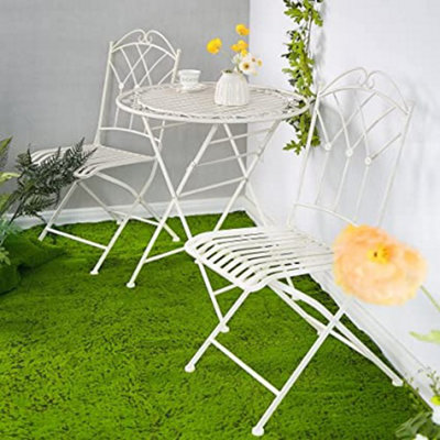 Garden Bistro Set 3 Piece Outdoor Metal Foldable Patio Balcony Furniture Shabby Chic - Caserta Antique White