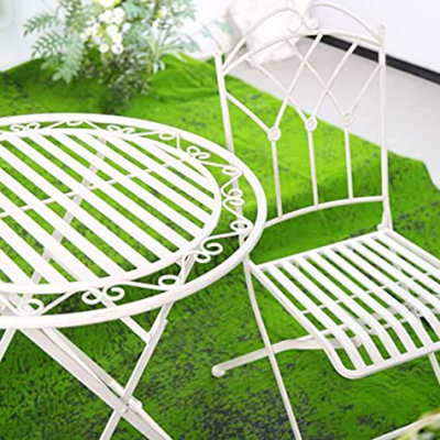 Garden Bistro Set 3 Piece Outdoor Metal Foldable Patio Balcony Furniture Shabby Chic - Caserta Antique White