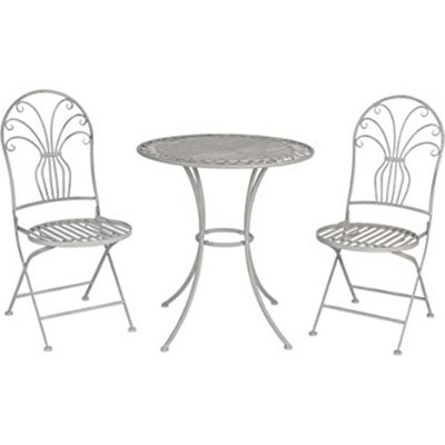 Garden Bistro Set 3 Piece Outdoor Metal Foldable Patio Balcony Furniture Shabby Chic - Salerno Antique Grey