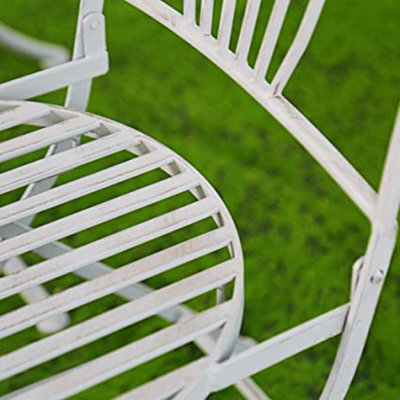 Garden Bistro Set 3 Piece Outdoor Metal Foldable Patio Balcony Furniture Shabby Chic - Salerno Antique Grey
