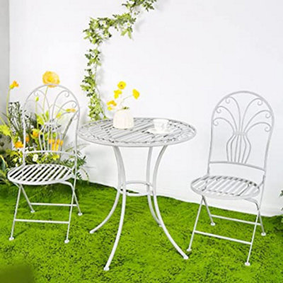 Garden Bistro Set 3 Piece Outdoor Metal Foldable Patio Balcony Furniture Shabby Chic - Salerno Antique Grey