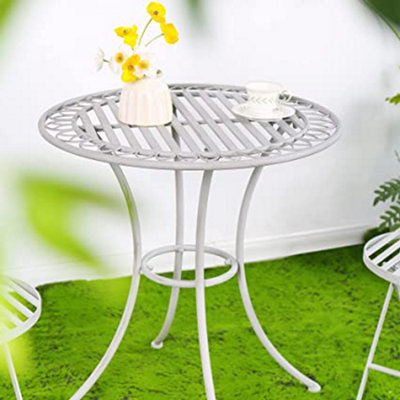 Garden Bistro Set 3 Piece Outdoor Metal Foldable Patio Balcony Furniture Shabby Chic - Salerno Antique Grey