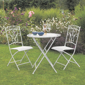 Garden Bistro Set in Antique White for Balcony, Patio, Outdoors, Wrought Iron Material