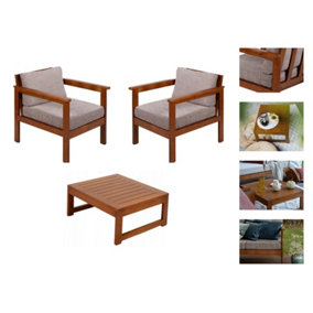 Garden Bistro Set of 2 Chairs & Table Outdoor Patio Armchairs Beige Cushion Cozy