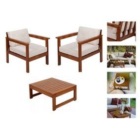 Garden Bistro Set of 2 Chairs & Table Outdoor Patio Armchairs Cream Cushion Cozy