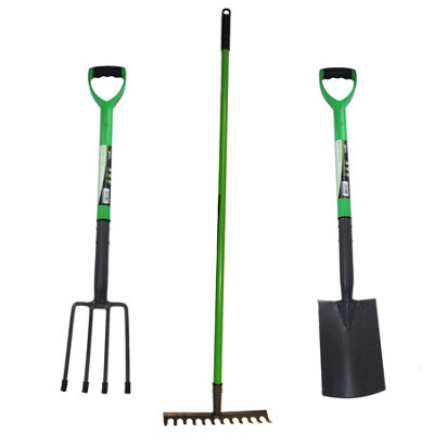 Garden Border Fork Spade Rake Soil Gardeners Carbon Steel PVC Handles Strong