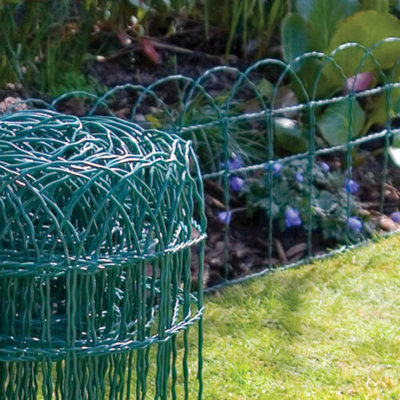 Garden Border Wire Fence PVC Green Steel Lawn Decorative Edging Fencing (H)400mm