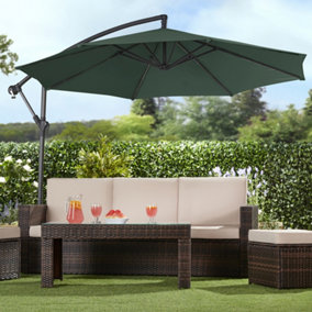 Garden Cantilever Parasol with Cover, Umbrella Canopy Outdoor Sun Shade (Green)