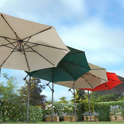 Garden Cantilever Solar LED Parasol & Cover Outdoor Umbrella 2.7m Crank Handle (Pale Grey)