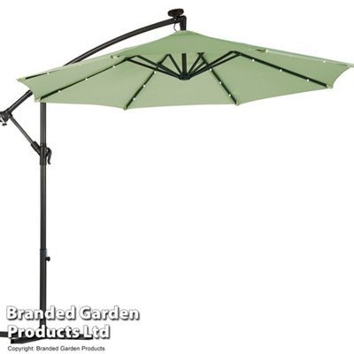 Garden Cantilever Solar LED Parasol & Cover Outdoor Umbrella 2.7m Crank Handle (Sage Green)