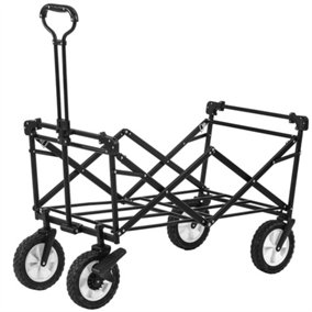 Garden Cart with Romovable Canopy, Foldable Trolley Wagon 4 Wheels Front Cup Holder Cooler Bag Push Pull Handle Hand Truck (Black)