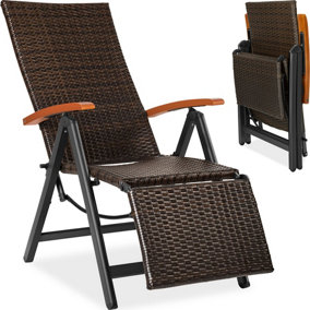 Garden Chair Brisbane - 6-way adjustable backrest and footrest, foldable - brown