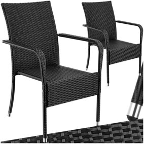 Garden Chair Girona - polyrattan & steel, weather & sun resistant, stackable - black - Set of 2