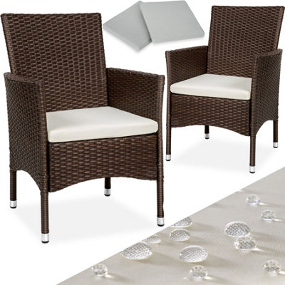 Garden Chair Nantes Set of 2 - durable polyrattan, 2 sets of cushion covers - brown/beige