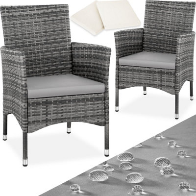 Garden Chair Nantes Set of 2 - durable polyrattan, 2 sets of cushion covers - grey/light grey