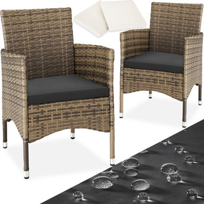 Garden Chair Nantes Set of 2 - durable polyrattan, 2 sets of cushion covers - nature/dark grey