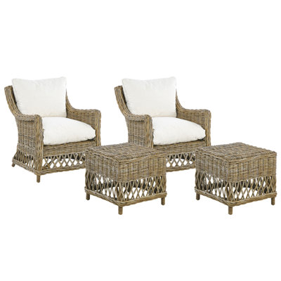 Garden Chair RIBOLLA with Footstool Rattan Light Wood