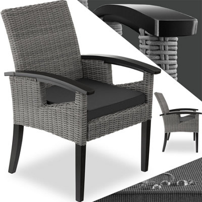 Garden Chair Rosarno - polyrattan with wooden frame, weather and UV-resistant - grey