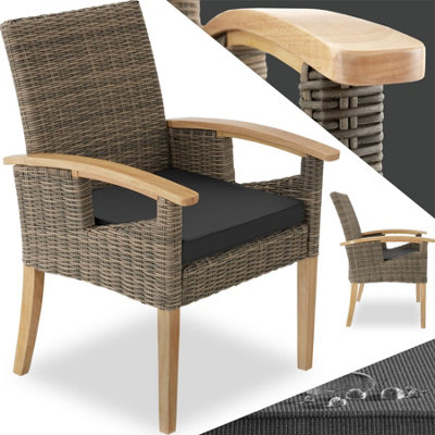 Garden Chair Rosarno - polyrattan with wooden frame, weather and UV-resistant - nature