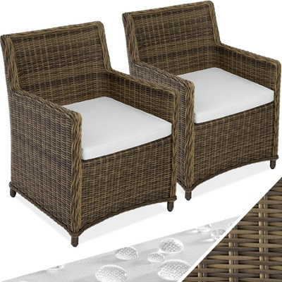 Garden Chair Saint Tropez Set of 2 - polyrattan with aluminium frame, thick seat cushions - brown/white