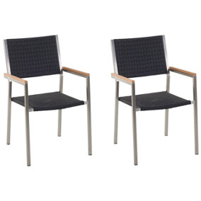 Garden Chair Set of 2 PE Rattan Black GROSSETO