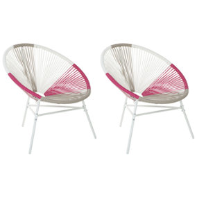 Garden Chair Set of 2 PE Rattan Fuchsia Pink ACAPULCO