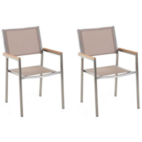 Garden Chair Set of 2 Stainless Steel Beige GROSSETO