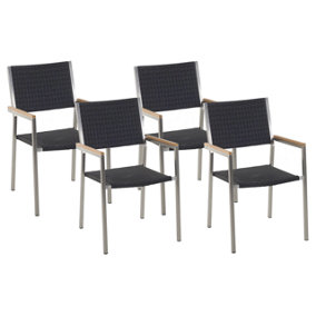 Garden Chair Set of 4 PE Rattan Black GROSSETO